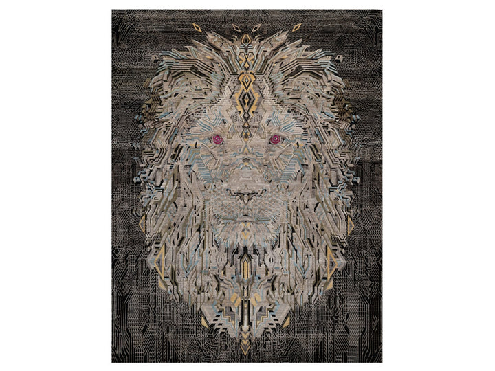 9'2" x 12'0" New Hand Knotted Black Wool & Silk Rectangle Oriental Rug - MOA10292080