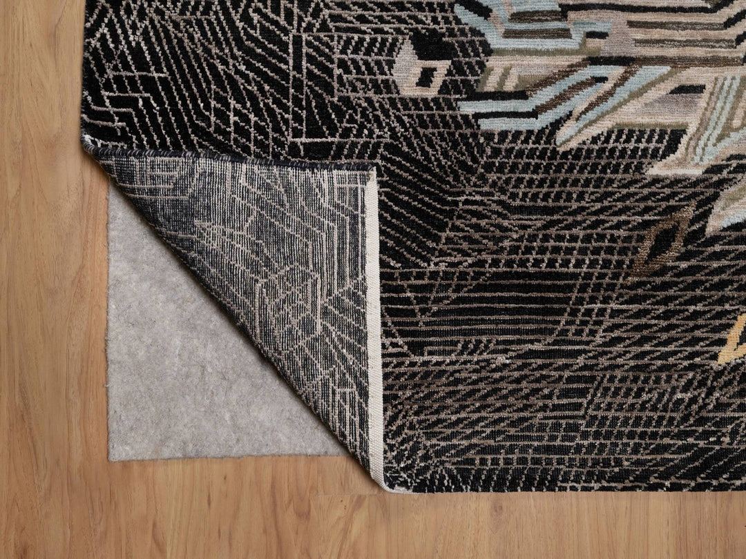 9'2" x 12'0" New Hand Knotted Black Wool & Silk Rectangle Oriental Rug - MOA10292080