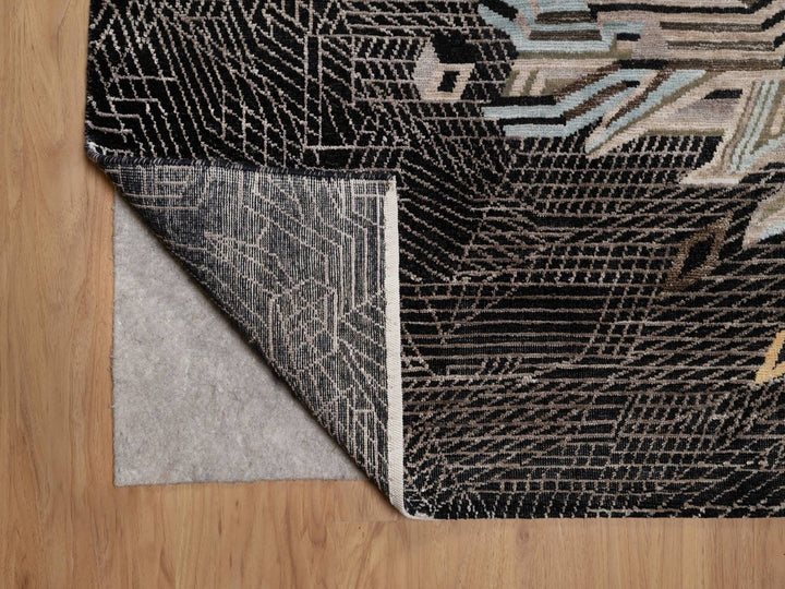 9'2" x 12'0" New Hand Knotted Black Wool & Silk Rectangle Oriental Rug - MOA10292080