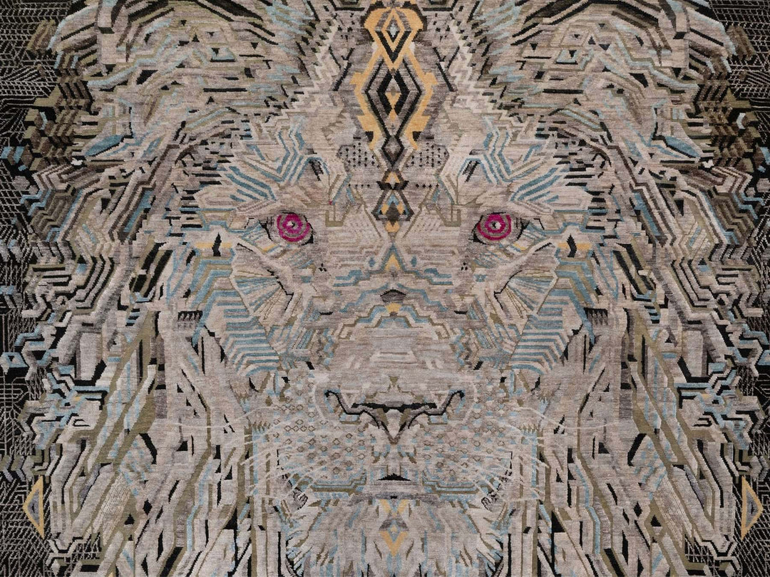 9'2" x 12'0" New Hand Knotted Black Wool & Silk Rectangle Oriental Rug - MOA10292080