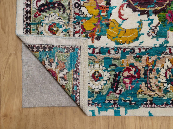 7'11" x 10'0" New Hand Knotted Ivory Wool & Silk Rectangle Oriental Rug - MOA10292081