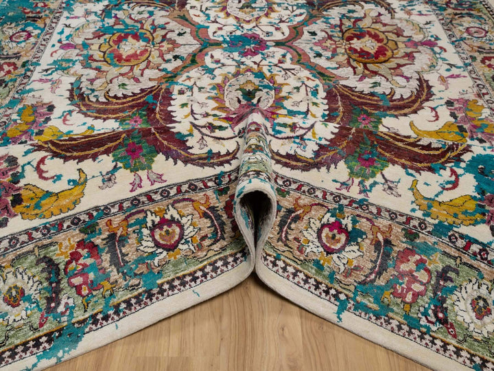 7'11" x 10'0" New Hand Knotted Ivory Wool & Silk Rectangle Oriental Rug - MOA10292081