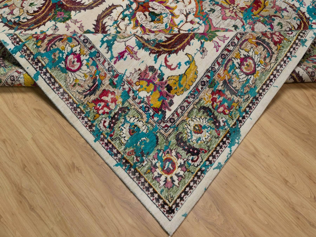 7'11" x 10'0" New Hand Knotted Ivory Wool & Silk Rectangle Oriental Rug - MOA10292081