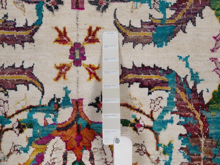 7'11" x 10'0" New Hand Knotted Ivory Wool & Silk Rectangle Oriental Rug - MOA10292081