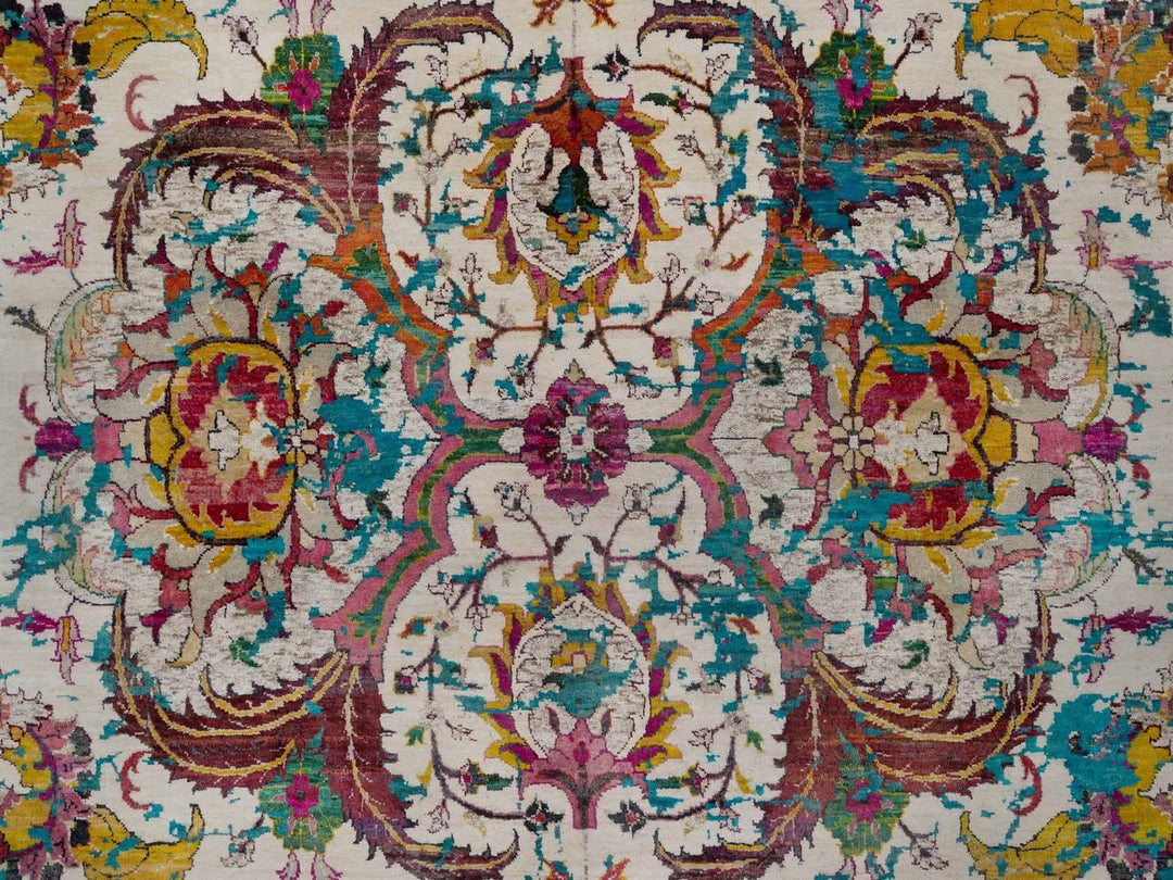 7'11" x 10'0" New Hand Knotted Ivory Wool & Silk Rectangle Oriental Rug - MOA10292081