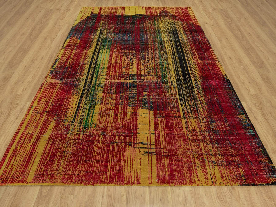 8'10" x 12'2" New Hand Knotted Red Wool & Silk Rectangle Oriental Rug - MOA10292082