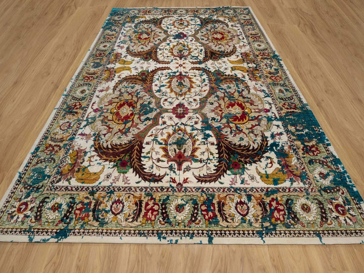 10'0" x 14'0" New Hand Knotted Ivory Wool & Silk Rectangle Oriental Rug - MOA10292083