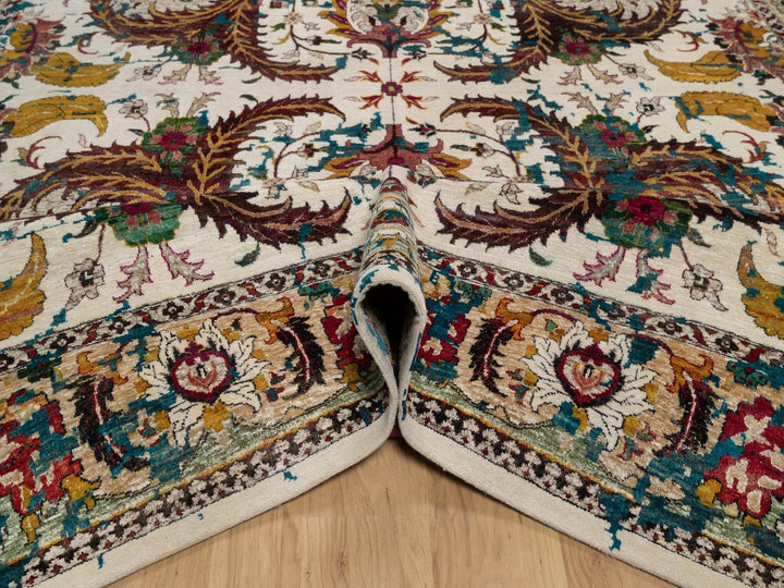 10'0" x 14'0" New Hand Knotted Ivory Wool & Silk Rectangle Oriental Rug - MOA10292083