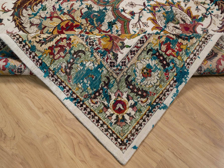 10'0" x 14'0" New Hand Knotted Ivory Wool & Silk Rectangle Oriental Rug - MOA10292083