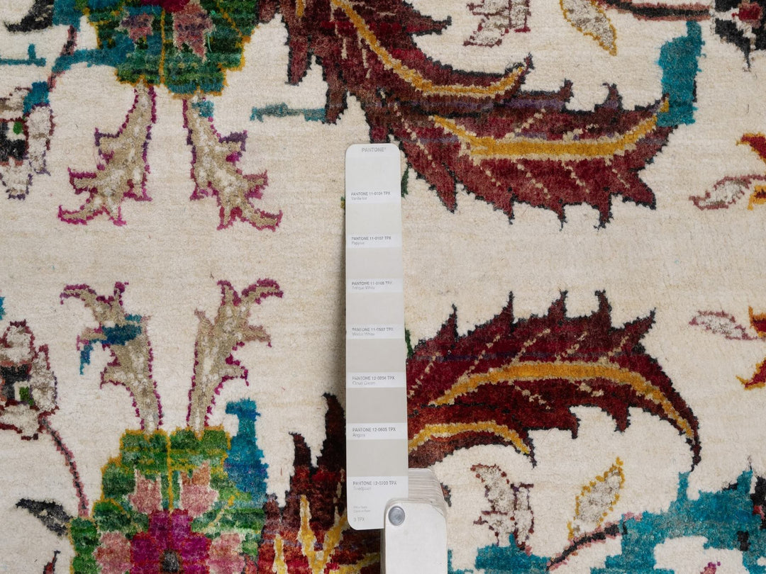 10'0" x 14'0" New Hand Knotted Ivory Wool & Silk Rectangle Oriental Rug - MOA10292083