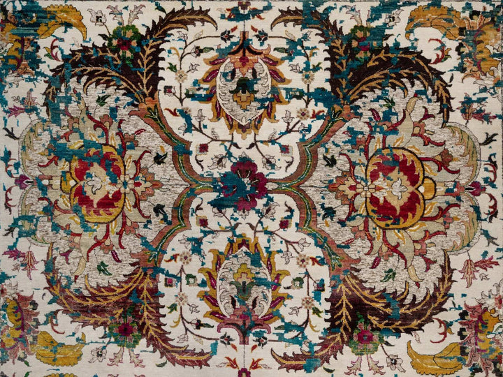 10'0" x 14'0" New Hand Knotted Ivory Wool & Silk Rectangle Oriental Rug - MOA10292083