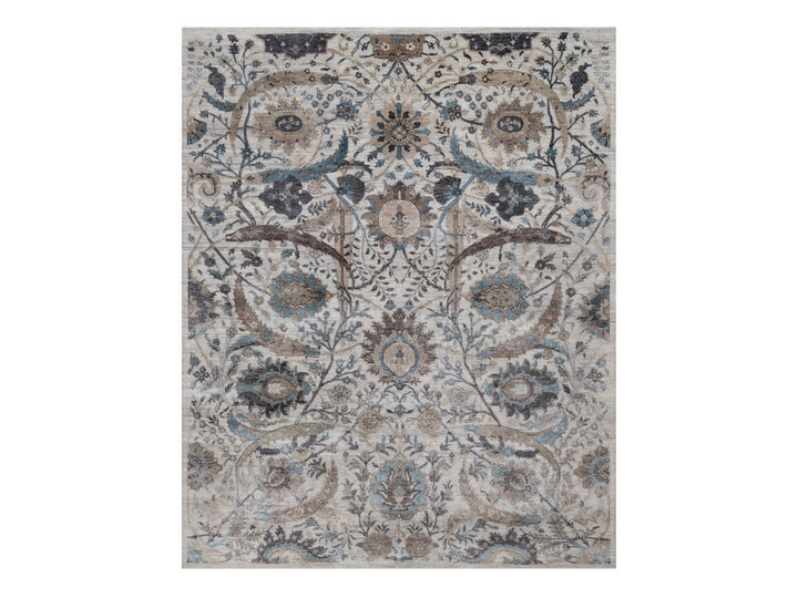 7'11" x 10'0" New Hand Knotted Grey Wool & Silk Rectangle Oriental Rug - MOA10292084