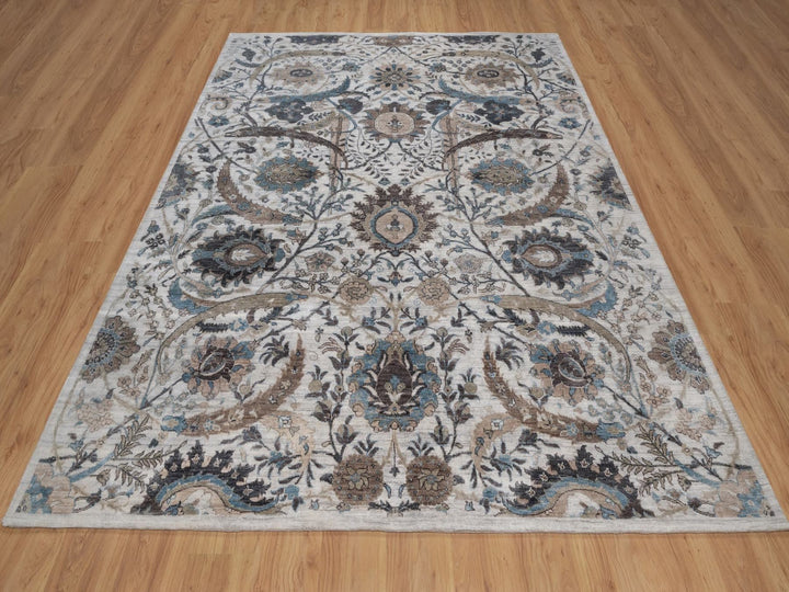 7'11" x 10'0" New Hand Knotted Grey Wool & Silk Rectangle Oriental Rug - MOA10292084