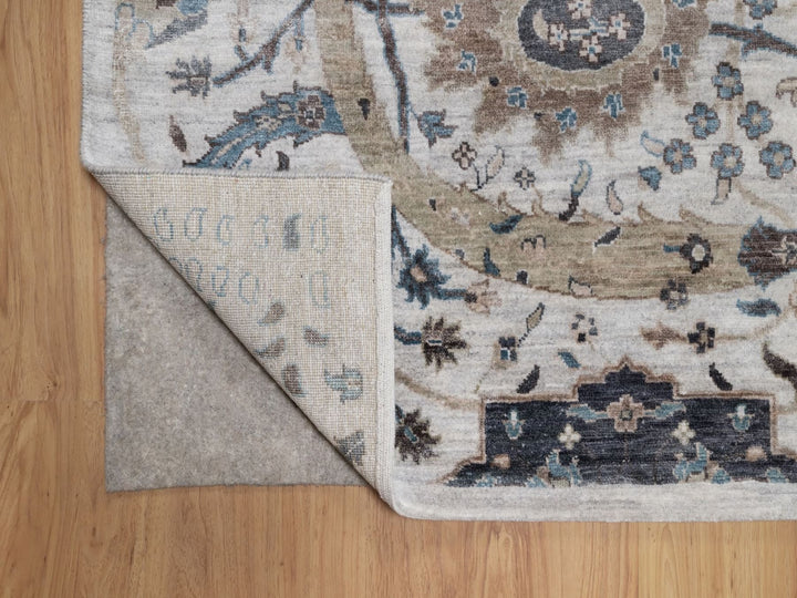 7'11" x 10'0" New Hand Knotted Grey Wool & Silk Rectangle Oriental Rug - MOA10292084