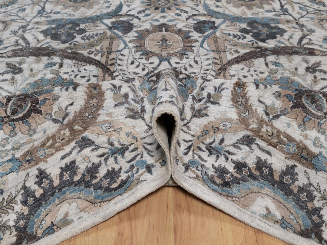 7'11" x 10'0" New Hand Knotted Grey Wool & Silk Rectangle Oriental Rug - MOA10292084