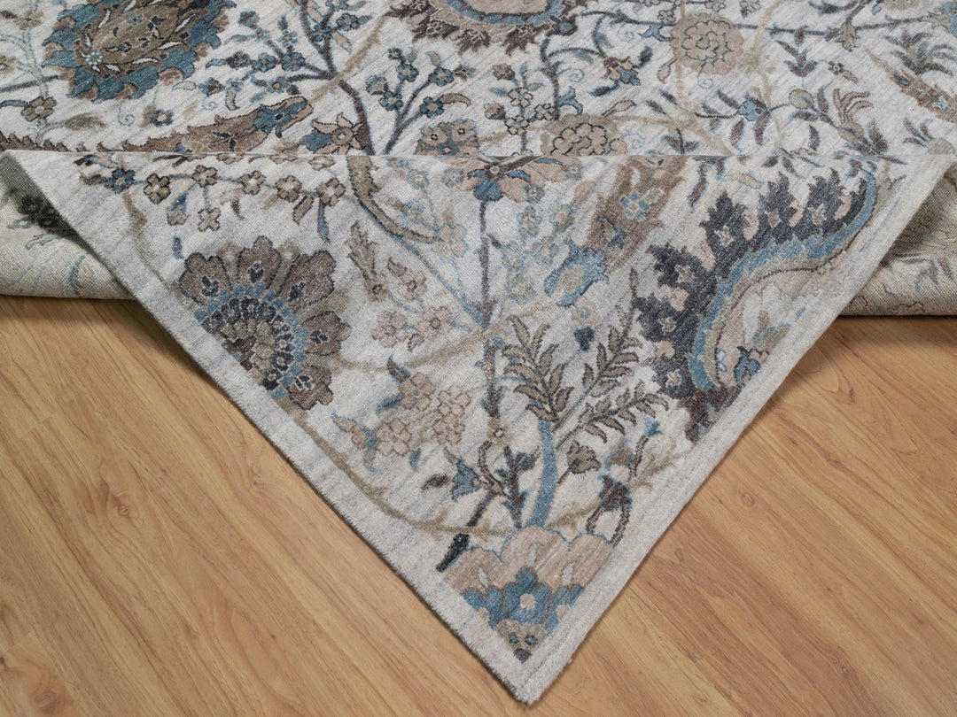 7'11" x 10'0" New Hand Knotted Grey Wool & Silk Rectangle Oriental Rug - MOA10292084