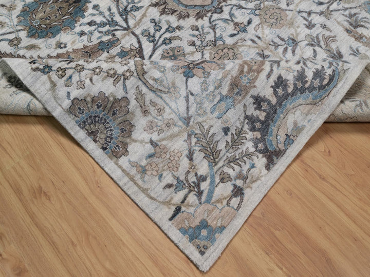 7'11" x 10'0" New Hand Knotted Grey Wool & Silk Rectangle Oriental Rug - MOA10292084