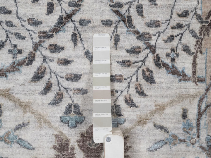 7'11" x 10'0" New Hand Knotted Grey Wool & Silk Rectangle Oriental Rug - MOA10292084