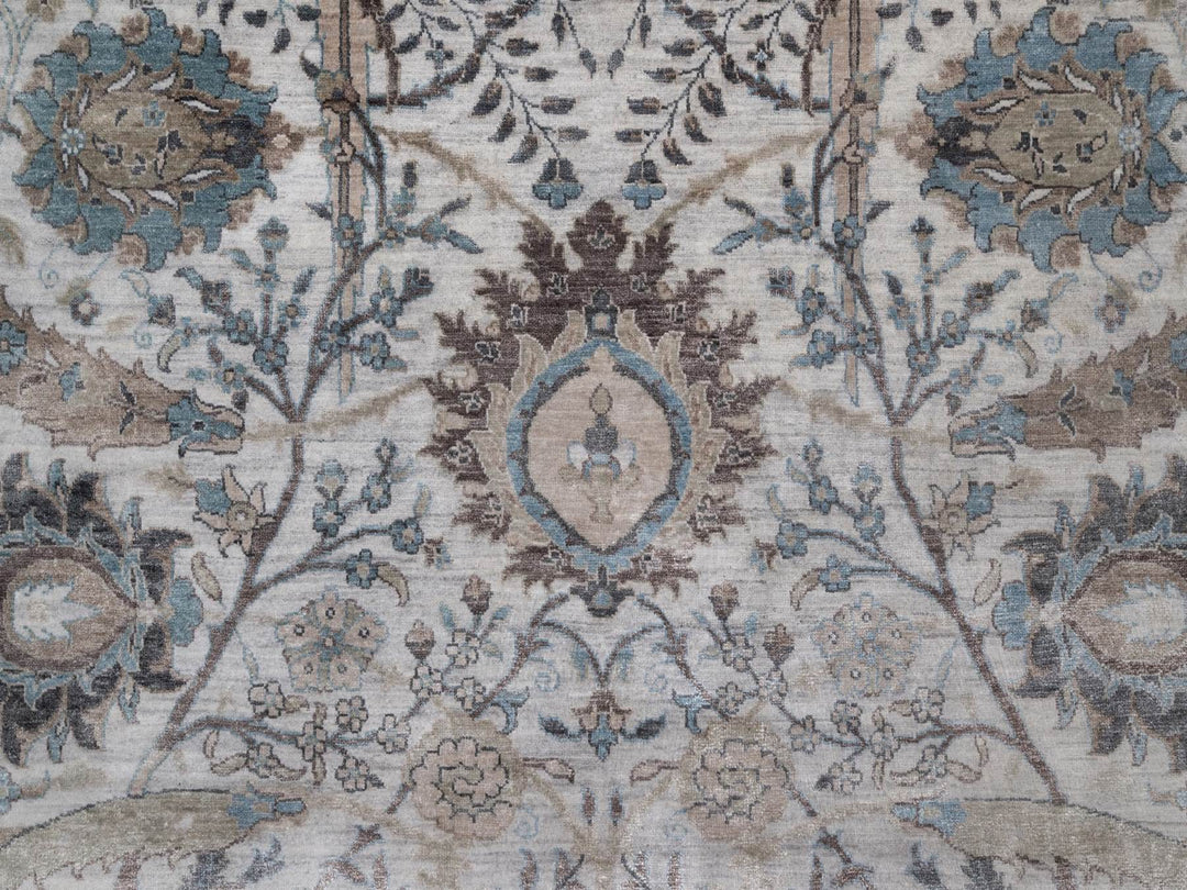 7'11" x 10'0" New Hand Knotted Grey Wool & Silk Rectangle Oriental Rug - MOA10292084