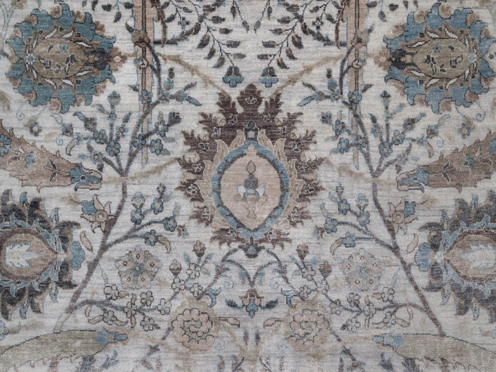 7'11" x 10'0" New Hand Knotted Grey Wool & Silk Rectangle Oriental Rug - MOA10292084