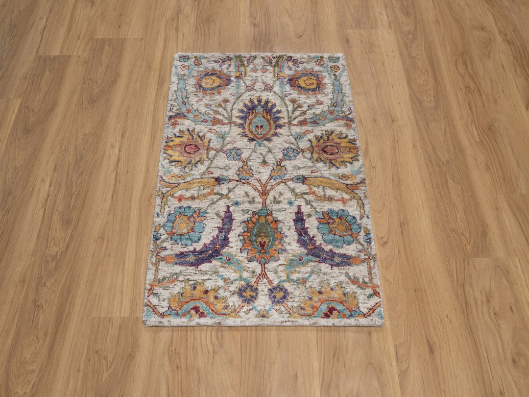 2'2" x 3'0" New Hand Knotted Ivory Wool & Silk Rectangle Oriental Rug - MOA10292085