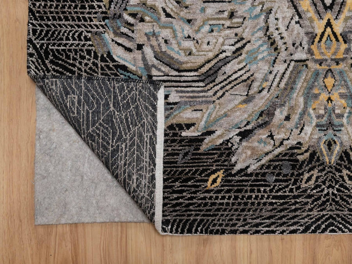 5'1" x 7'1" New Hand Knotted Black Wool & Silk Rectangle Oriental Rug - MOA10292086