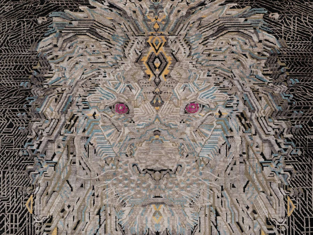 5'1" x 7'1" New Hand Knotted Black Wool & Silk Rectangle Oriental Rug - MOA10292086