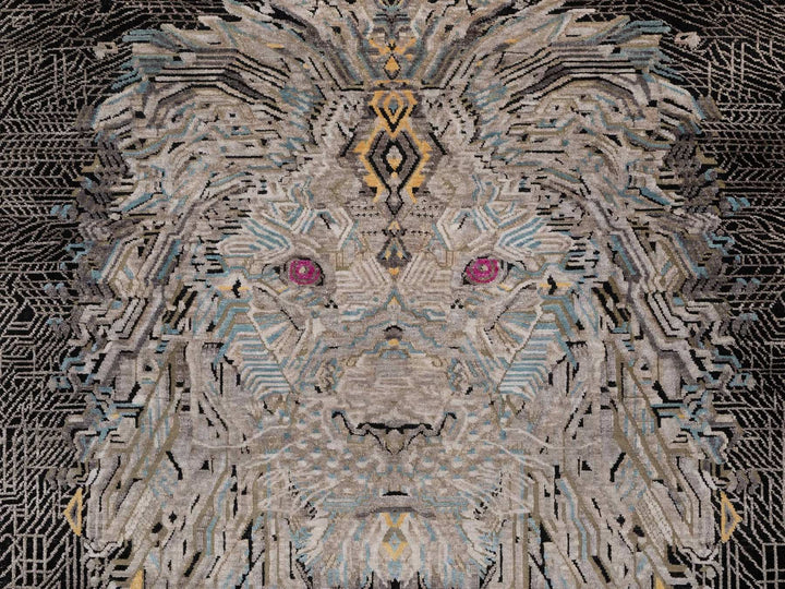 5'1" x 7'1" New Hand Knotted Black Wool & Silk Rectangle Oriental Rug - MOA10292086