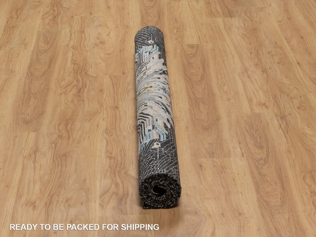 5'1" x 7'1" New Hand Knotted Black Wool & Silk Rectangle Oriental Rug - MOA10292086