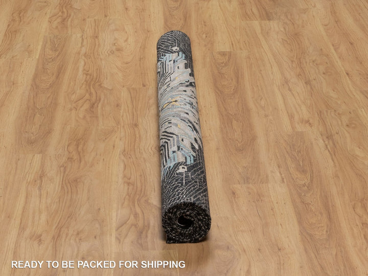 5'1" x 7'1" New Hand Knotted Black Wool & Silk Rectangle Oriental Rug - MOA10292086