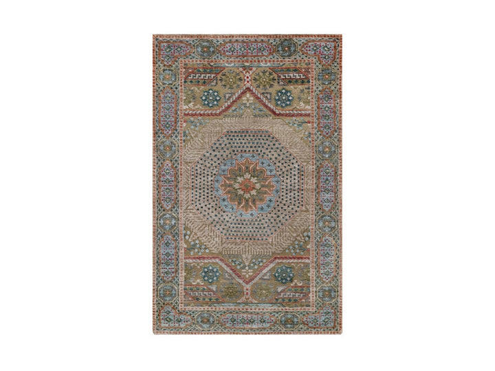 3'2" x 5'1" New Hand Knotted Brown Wool & Silk Rectangle Oriental Rug - MOA10292087