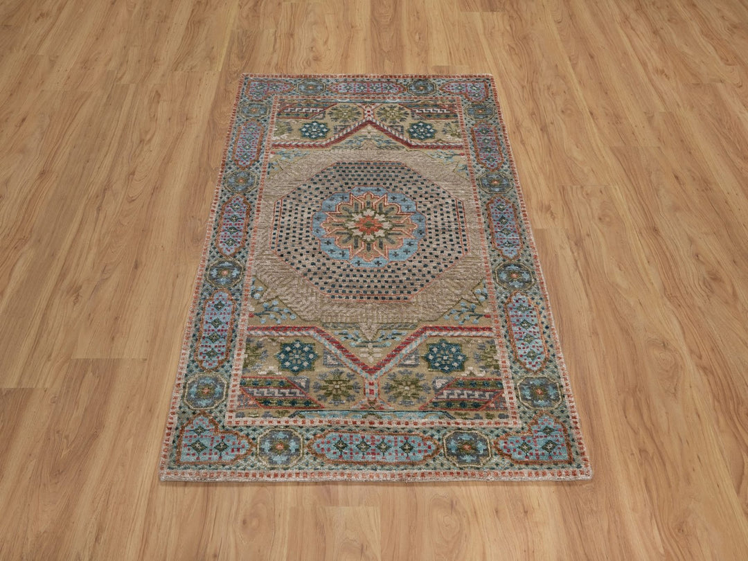 3'2" x 5'1" New Hand Knotted Brown Wool & Silk Rectangle Oriental Rug - MOA10292087