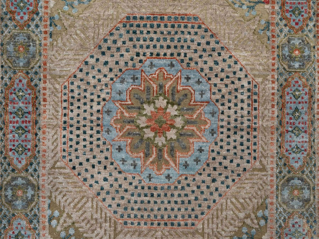 3'2" x 5'1" New Hand Knotted Brown Wool & Silk Rectangle Oriental Rug - MOA10292087