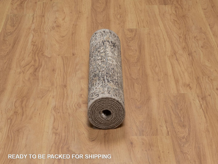 2'7" x 9'11" New Hand Knotted Brown Wool & Silk Runner Oriental Rug - MOA10292088