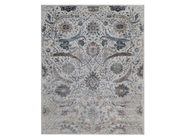 12'1" x 15'2" New Hand Knotted Grey Wool & Silk Rectangle Oriental Rug - MOA10292089