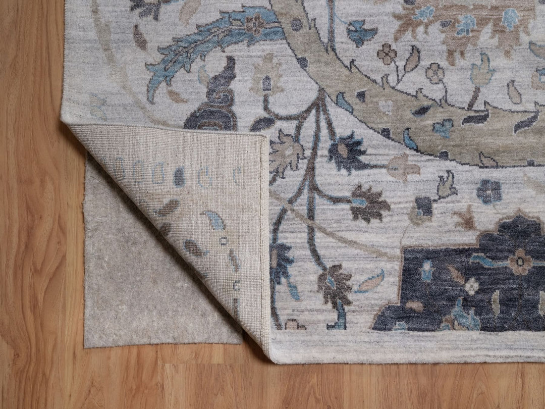 12'1" x 15'2" New Hand Knotted Grey Wool & Silk Rectangle Oriental Rug - MOA10292089