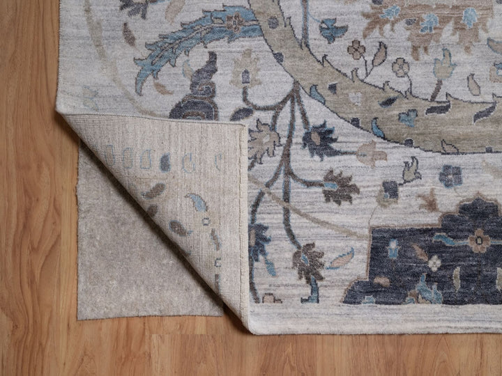 12'1" x 15'2" New Hand Knotted Grey Wool & Silk Rectangle Oriental Rug - MOA10292089