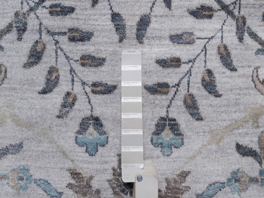 12'1" x 15'2" New Hand Knotted Grey Wool & Silk Rectangle Oriental Rug - MOA10292089