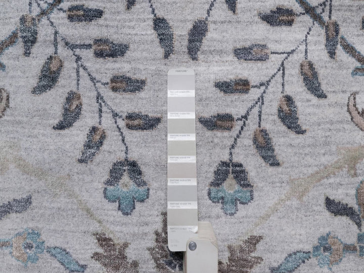 12'1" x 15'2" New Hand Knotted Grey Wool & Silk Rectangle Oriental Rug - MOA10292089