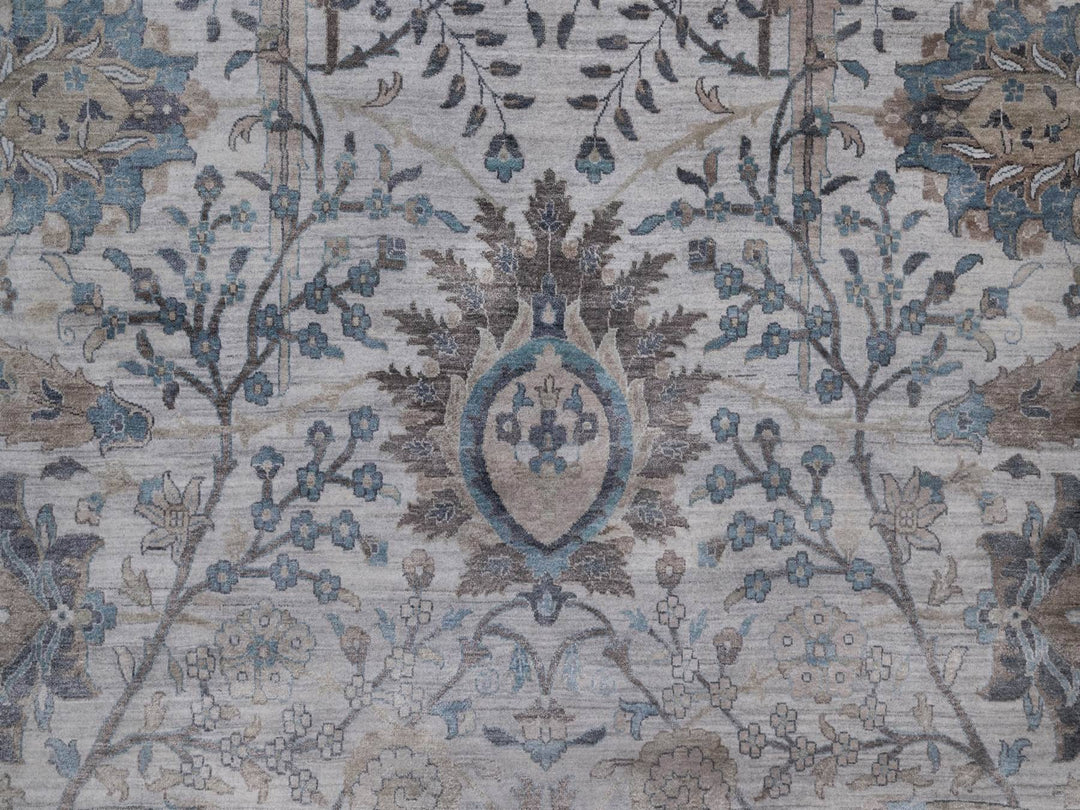 12'1" x 15'2" New Hand Knotted Grey Wool & Silk Rectangle Oriental Rug - MOA10292089