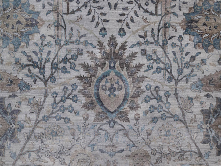 12'1" x 15'2" New Hand Knotted Grey Wool & Silk Rectangle Oriental Rug - MOA10292089