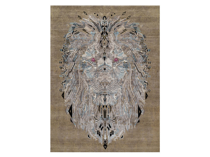 9'1" x 12'3" New Hand Knotted Brown Wool & Silk Rectangle Oriental Rug - MOA10292090