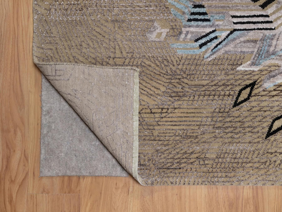 9'1" x 12'3" New Hand Knotted Brown Wool & Silk Rectangle Oriental Rug - MOA10292090