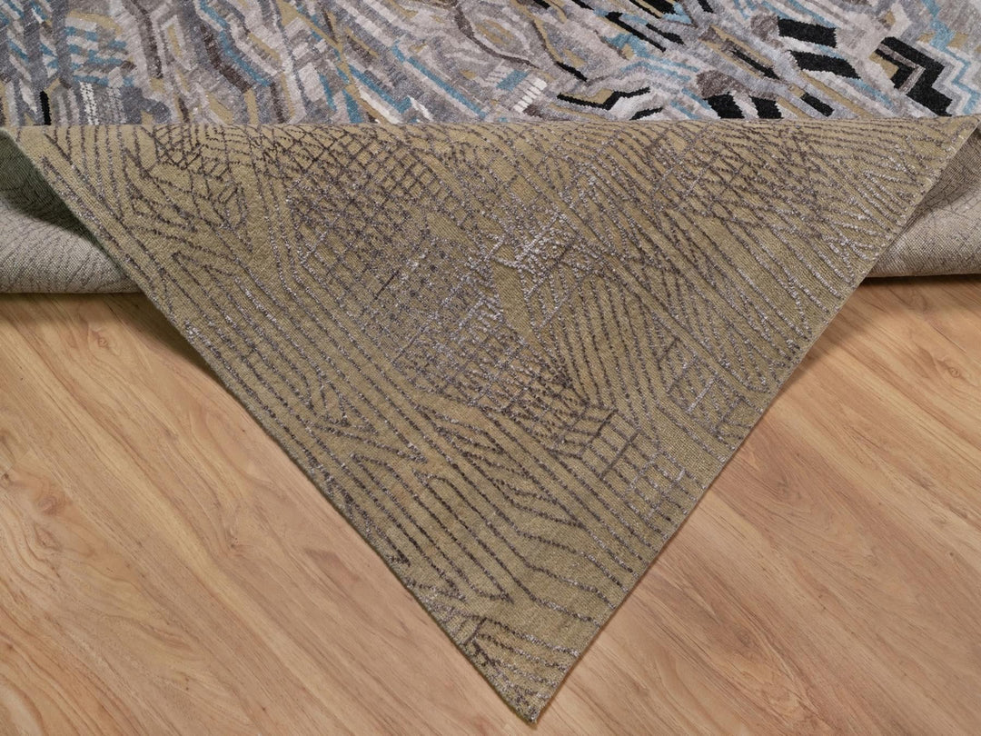 9'1" x 12'3" New Hand Knotted Brown Wool & Silk Rectangle Oriental Rug - MOA10292090