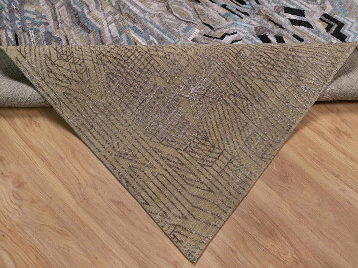 9'1" x 12'3" New Hand Knotted Brown Wool & Silk Rectangle Oriental Rug - MOA10292090