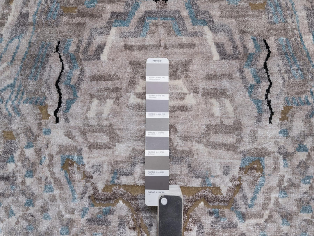 9'1" x 12'3" New Hand Knotted Brown Wool & Silk Rectangle Oriental Rug - MOA10292090