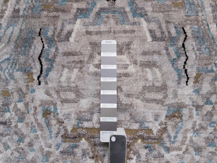 9'1" x 12'3" New Hand Knotted Brown Wool & Silk Rectangle Oriental Rug - MOA10292090