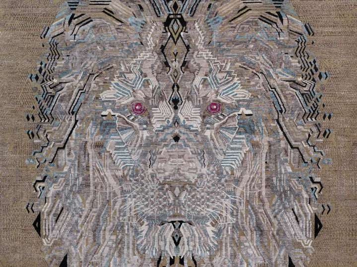 9'1" x 12'3" New Hand Knotted Brown Wool & Silk Rectangle Oriental Rug - MOA10292090