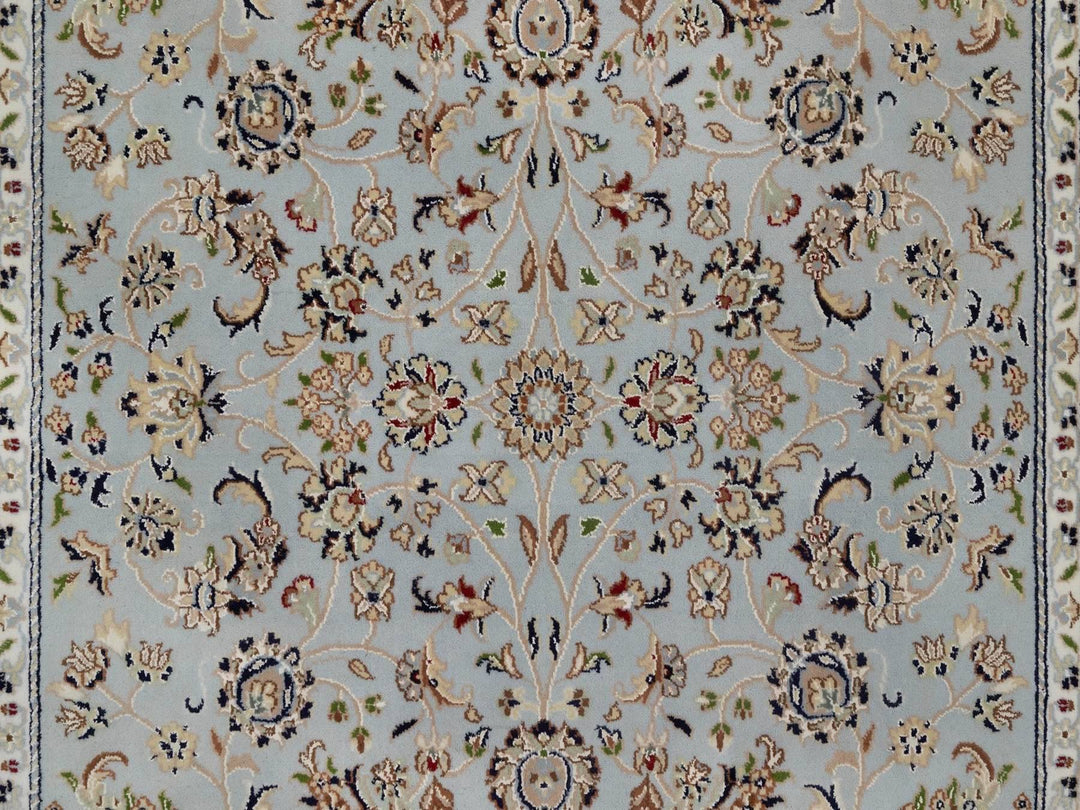 5'1" x 5'2" New Hand Knotted Blue Wool & Silk Square Oriental Rug - MOA10292091