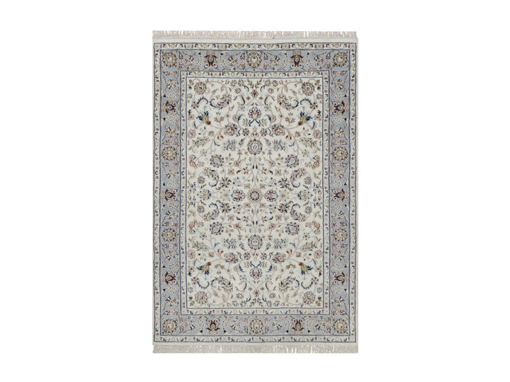 4'0" x 5'11" New Hand Knotted Ivory Wool & Silk Rectangle Oriental Rug - MOA10292092